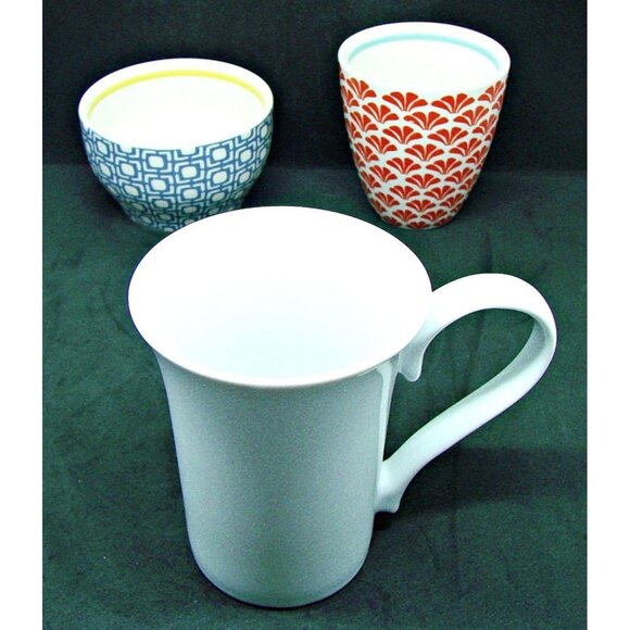 Starbucks Lot Stackable Printed Tea Cups and Plain White Coffee Mug Bone China